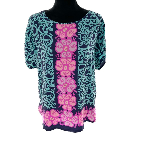 Lilly Pulitzer Marion Short Sleeve Silk Blouse Top Size Medium/Large - Picture 15 of 16